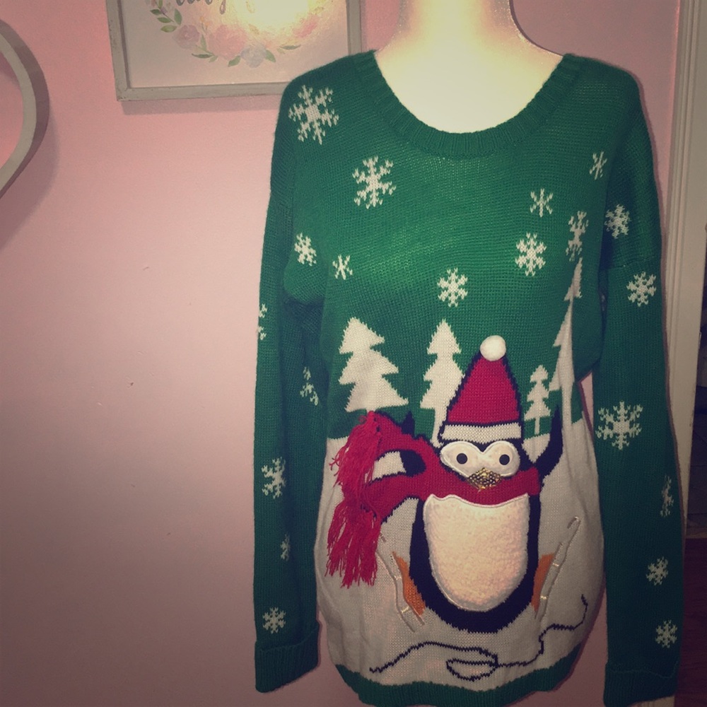 Ugly Christmas sweater with penguin NWOT L